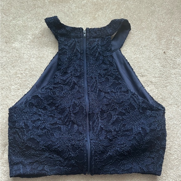 navy blue floral 2 piece long prom dress size 11 - Picture 3 of 6